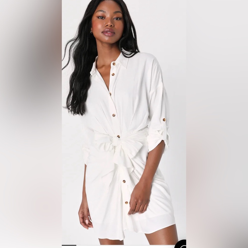 Lulus white button down wrap dress size XL